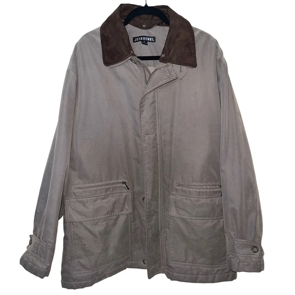 John Henry Men's Field Barn Coat Jacket Brown XL Corduroy Collar Heavyweight GUC